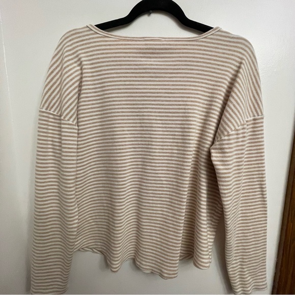 Haven Well Within lounge Henley tee in tan and white stripe XL EUC - Picture 2 of 3